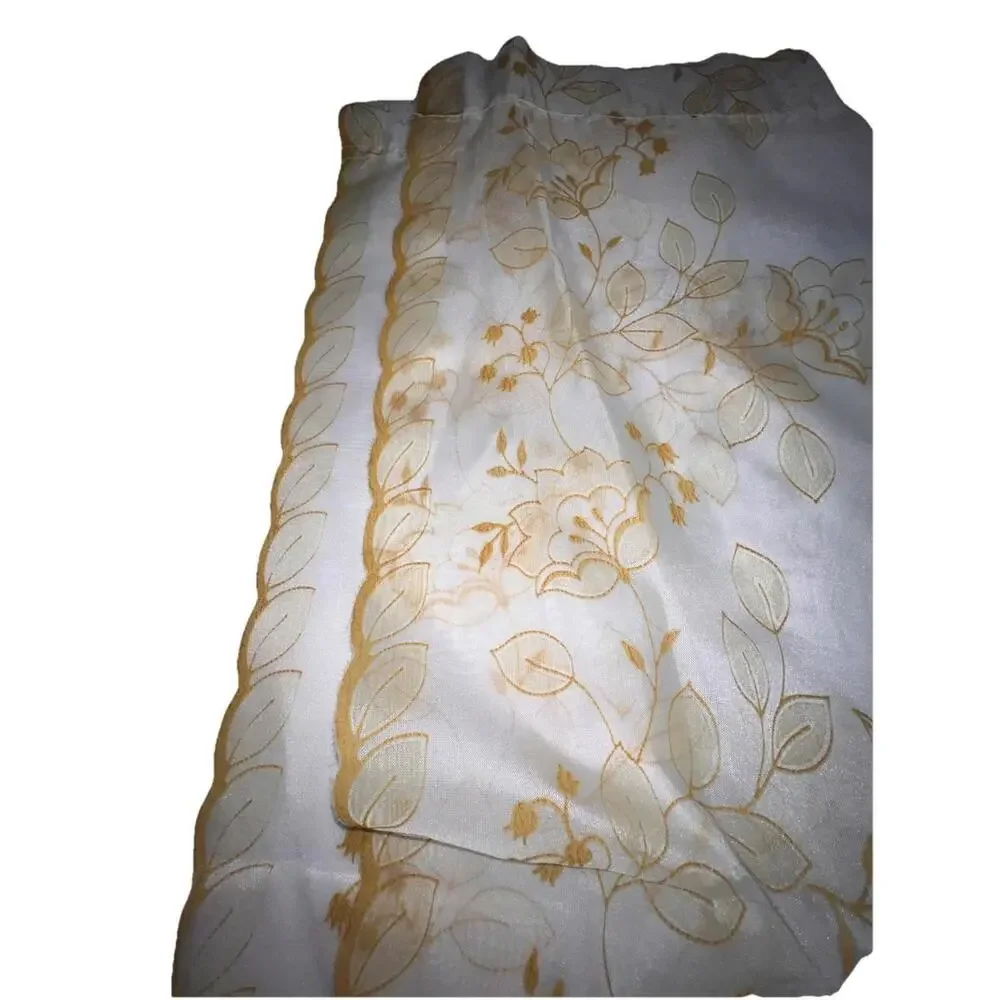 Set‎ of 2 Gold Floral Embroidered Sheer Curtain Panels 41x62.5